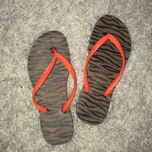 Neon Orange and animal print havaianas